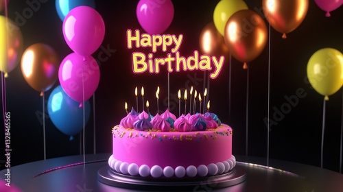 Happy Birthday Cake with Balloons! Celebrate your special day with a delicious cake and colorful balloons. Perfect for a birthday party, this image evokes joy and festivity.