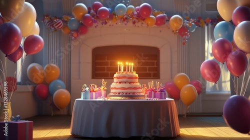 Birthday Celebration: A Festive Gathering with Cake and Balloons