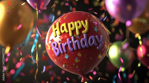 Happy Birthday Celebration with Colorful Balloons and Confetti