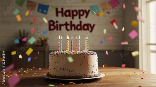 Happy Birthday Cake with Confetti