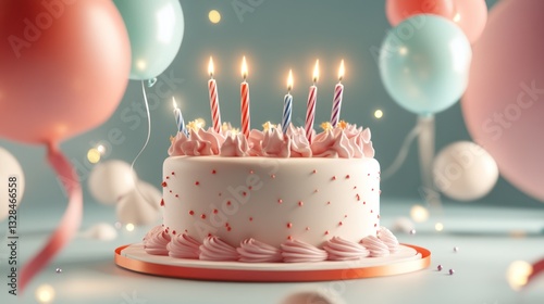 Delightful Birthday Cake with Balloons