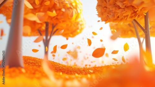 Autumnal Dreamscape:  Falling Leaves and Golden Hues in a Whimsical Forest