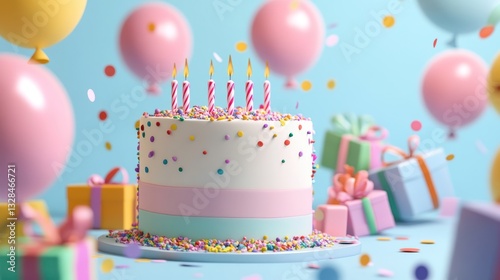 Festive Birthday Cake with Balloons and Gifts: A Delightful Celebration