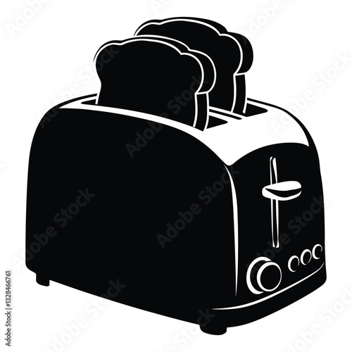 Toaster with bread Silhouette, Vector, Icon, Logo, White Background.