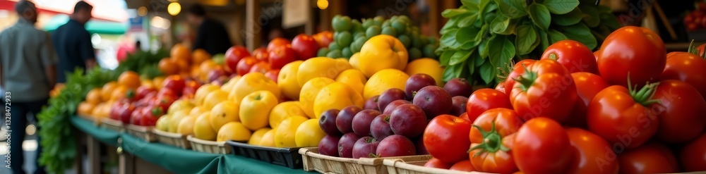 Fresh fruit and vegetables for sale at bustling market in Rhodes, Greece, bustling, fresh Fresh fruit and vegetables for sale at bustling market in Rhodes, Greece, bustling, fresh