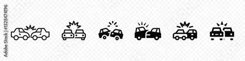 Car Accident Icon, Two Vehicles Crashing with Sparks Representing an Accident, car clash icon
