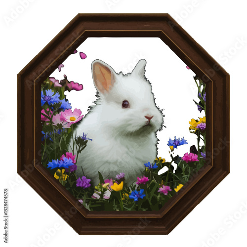 Bunny in Colorful Wildflower Garden Design