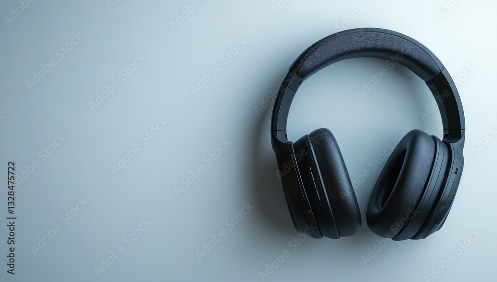 Minimalistic black headphones on a clean light background showcasing modern audio technology design and sleek aesthetic Minimalistic black headphones on a clean light background showcasing modern audio technology design and sleek aesthetic