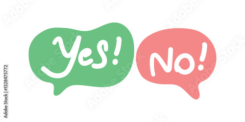 Illustration of 'YES' and 'NO' speech bubbles in green and red, representing decision-making, choices, and communication. Perfect for concepts of test questions, binary decisions