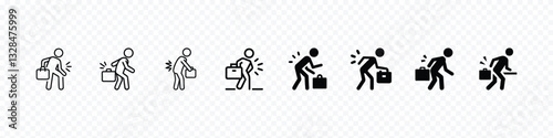 Person with Briefcase Experiencing Back Pain Icon, Person with Briefcase Experiencing Back Pain Workplace Injury Icon