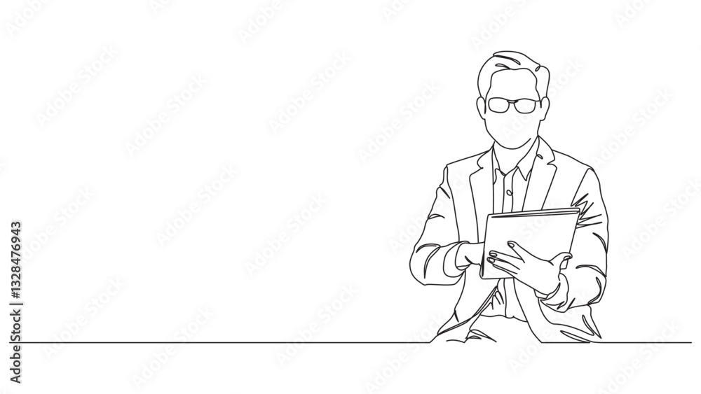 Minimalist single line drawing of a business professional reviewing files Minimalist single line drawing of a business professional reviewing files