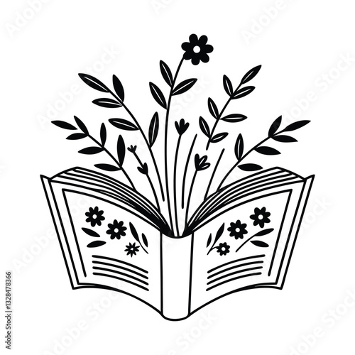 book with floral vector illustration, Book Reader clipart design, books and Nature Art
