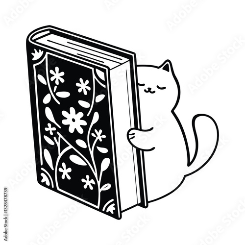 Book with Cat vector illustration, Book Reader clipart design, books and Kitten Art
