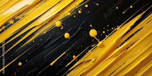 Black and yellow abstract background with brushstroke and halftone style. Dots halftone yellow and black color pattern gradient grunge texture background.