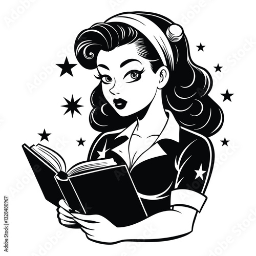 Lady Book Reader vector illustration, Book Reader clipart design, books and Girl Art
