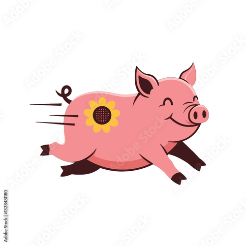 Running pig with flower