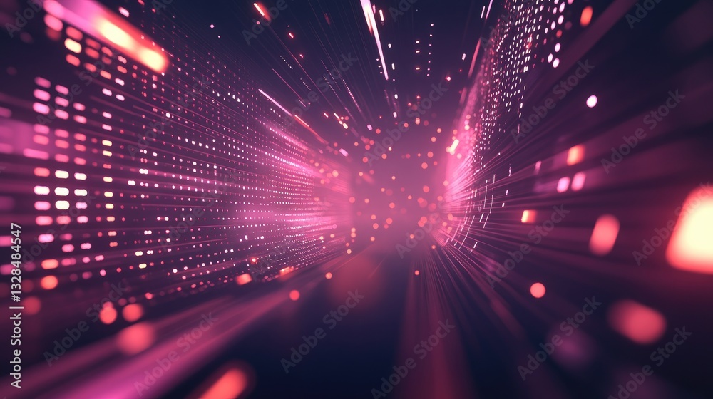 Obraz premium Abstract Pink Digital Tunnel, Futuristic Technology Background