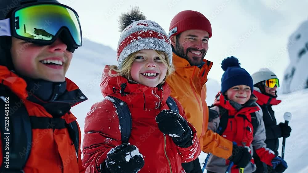 Family enjoying skiing trip in a snowstorm Family enjoying skiing trip in a snowstorm