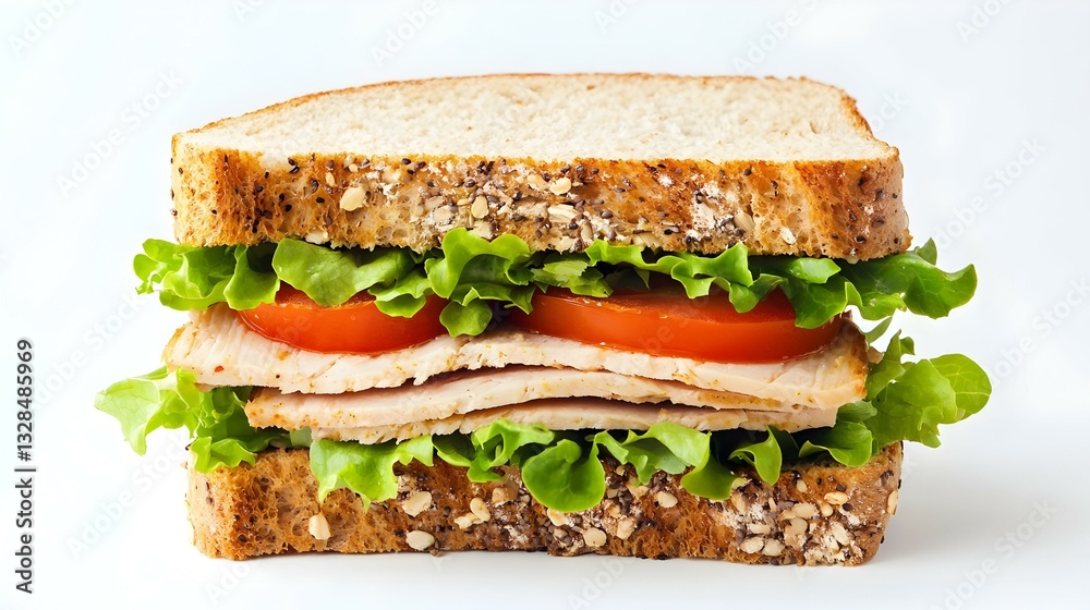 Turkey sandwich with tomato and lettuce on white Turkey sandwich with tomato and lettuce on white
