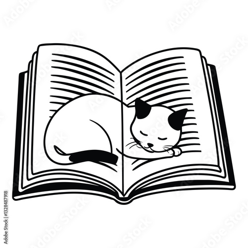 Book with Cat vector illustration, Book Reader clipart design, books and Kitten Art
