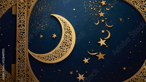 moon and star background with gold ornament