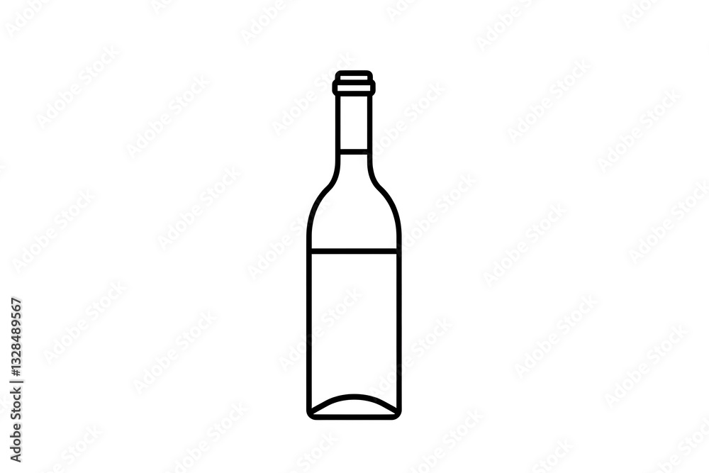 A minimalistic black line drawing of a wine bottle in front view, designed as a vector illustration for coloring pages, educational materials, or logo use. A minimalistic black line drawing of a wine bottle in front view, designed as a vector illustration for coloring pages, educational materials, or logo use.