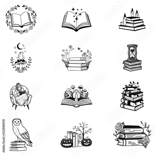 Book Reader Clipart Design and Librarian Reading Vector Art Collection
