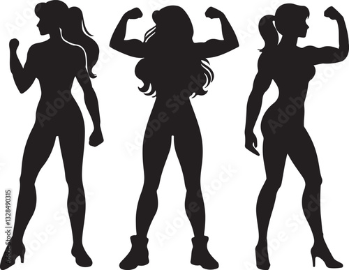 strength women silhouette logo, icon design vector illustration