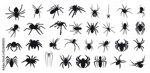 Set of spider silhouette isolated vector illustration