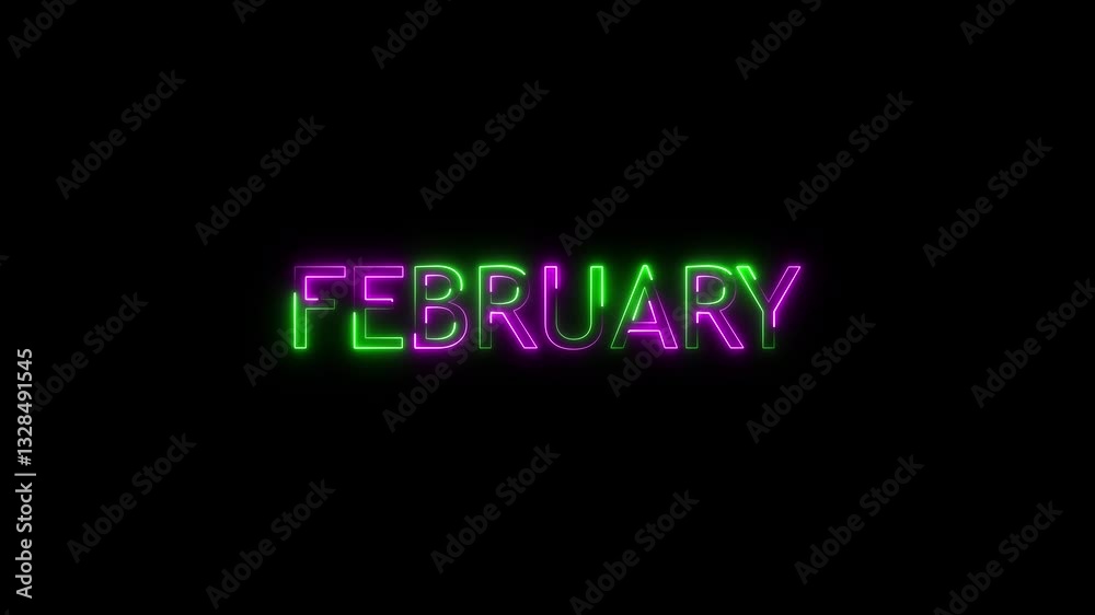 Glowing colorful light neon text month of february . Abstract glowing february month neon line background. Glowing colorful light neon text month of february . Abstract glowing february month neon line background.
