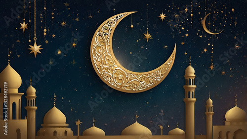 moon and star background with gold ornament