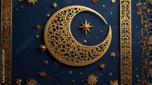 moon and star background with gold ornament