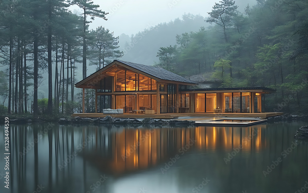 Obraz premium Bamboo Camping Center with Scenic Roof