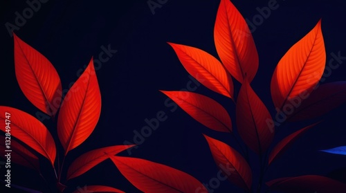 Dramatic Red Leaves on Black Background Create a Striking Contrast