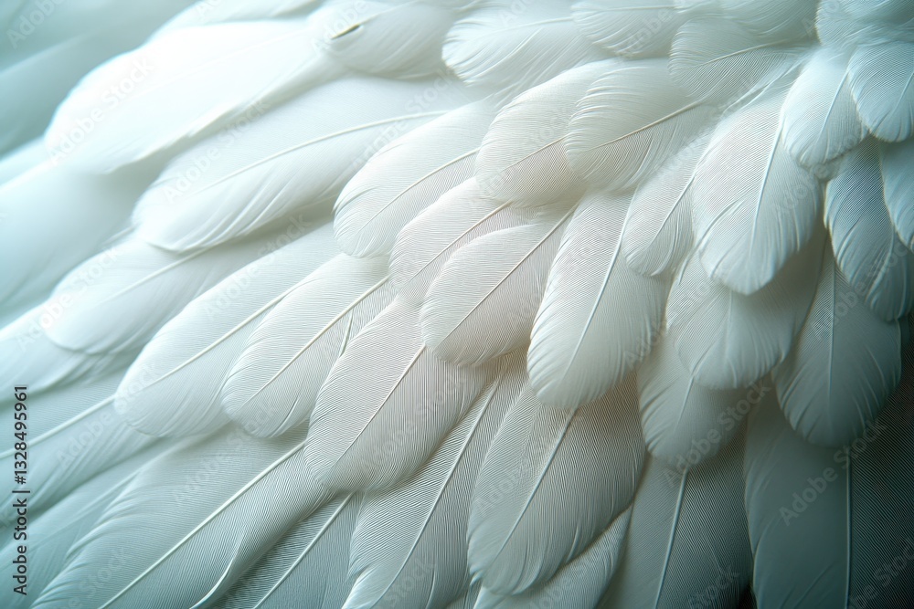 Obraz premium White feathers create a soft and delicate texture highlighting the beauty of avian plumage in natural light