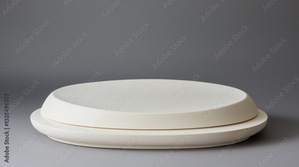 A round white product display podium with soft shadows and a neutral gray gradient background. A round white product display podium with soft shadows and a neutral gray gradient background.