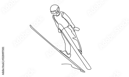 Continue line of man rides a snowboard vector illustration