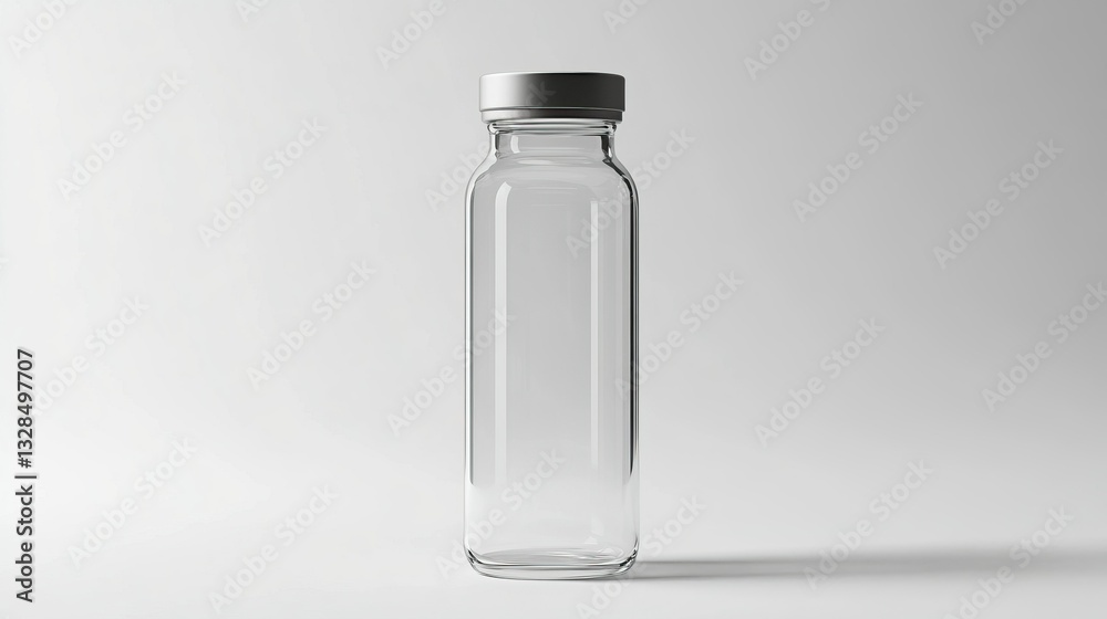 Sleek glass bottle with a metal cap, minimalistic design, isolated on a clean white background Sleek glass bottle with a metal cap, minimalistic design, isolated on a clean white background