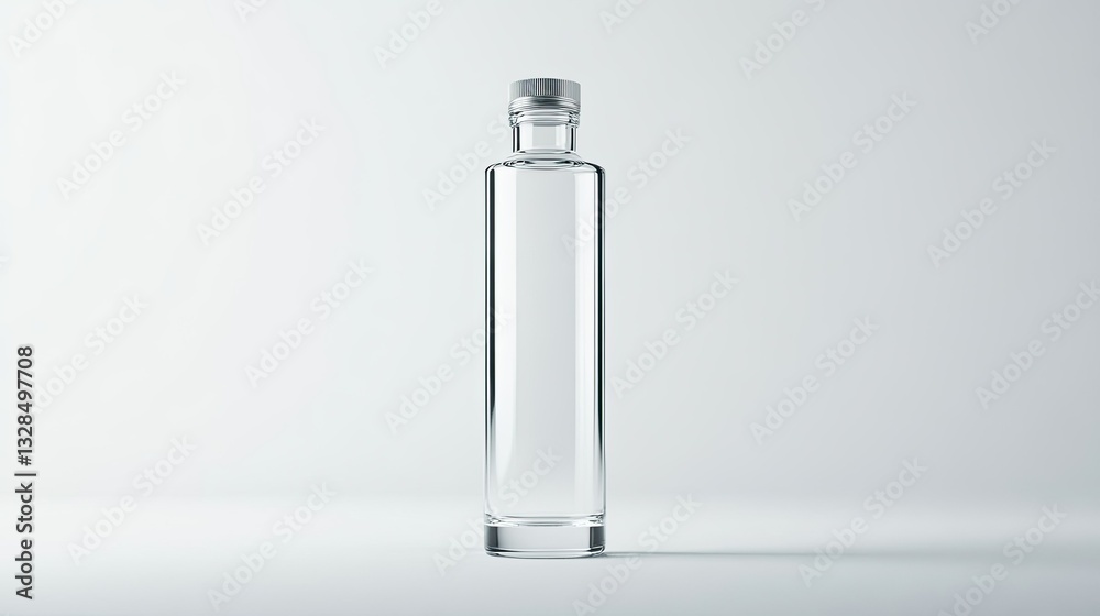 Sleek glass bottle with a metal cap, minimalistic design, isolated on a clean white background Sleek glass bottle with a metal cap, minimalistic design, isolated on a clean white background