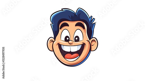 Happy Cartoon Boy Head, Vibrant Digital Illustration AI Generated