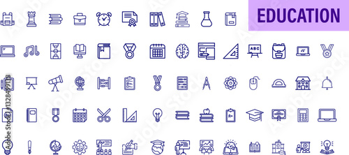 Collection of education line style icons for web site design and mobile apps Vector Illustration.