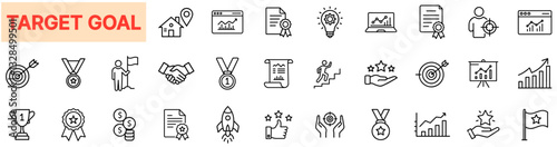 Target and Goal Achievement Line Icons Set – Success, Business Growth, Strategy, Leadership, Performance, Motivation, Award, Milestone, Productivity, Winning