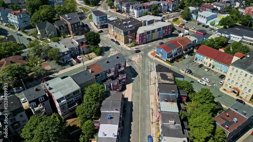 Rawlins Cross in St john's Newfoundland. Colourful houses with roads coming from all angles. photo