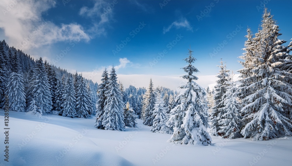 Fototapeta premium gorgeous winter landscape with lots of snow on fir trees wild nordic scene with snow capped conifers