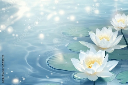 white water lilies with sparkling water photo