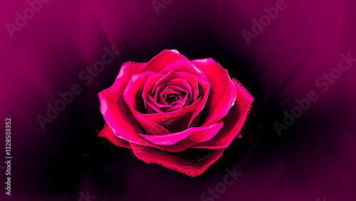 Vibrant Pink Rose Bloom in Elegant Garden Setting: Capturing the Natural Beauty and Romance of Floral Petals - Perfect for Wedding Decoration and Valentine's Day Aesthetic Photography
