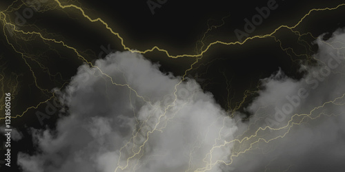 Mountainous Cumulus Clouds Boiling in the Summer Sky. White cloudiness, mist or smog overlay backgrounds. Wide sky and clouds dark tone. Dark cloud at evening sky with thunder bolt.