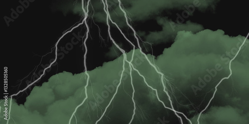 Mountainous Cumulus Clouds Boiling in the Summer Sky. White cloudiness, mist or smog overlay backgrounds. Wide sky and clouds dark tone. Dark cloud at evening sky with thunder bolt.