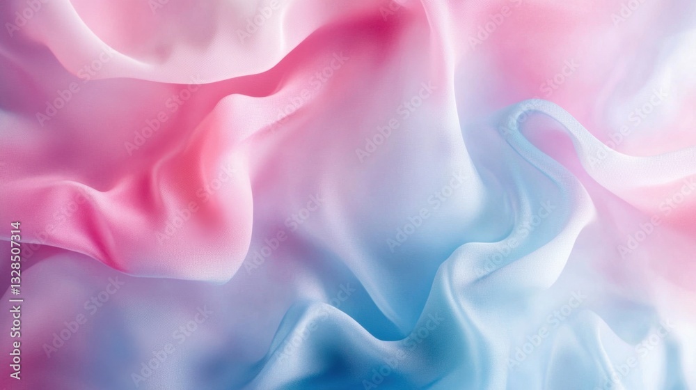 Fototapeta premium Ethereal Abstract Silk Fabric Texture in Pastel Pink and Blue, Soft Gradient Background.