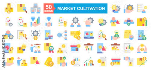 Market Cultivation And Strategy Icon Sheet Supplier, Promotion, Price Tag, Deal, Invoice, Analytic, Tax, Retail, Deal, Selling, Presentation, Customer, Discount, Retail, Increase, Online Marketing